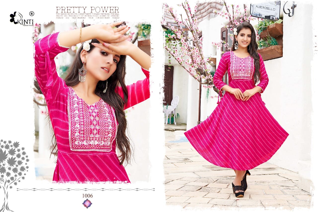 Kinti Laheriya New Exclusive Wear Rayon Printed Anarkali Kurti Collection